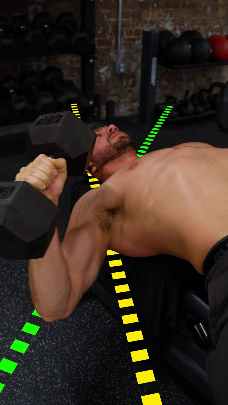 Dumbbell press showing the ~45° elbow slot