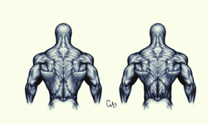 Two back illustrations comparing naturally higher and lower lat insertions